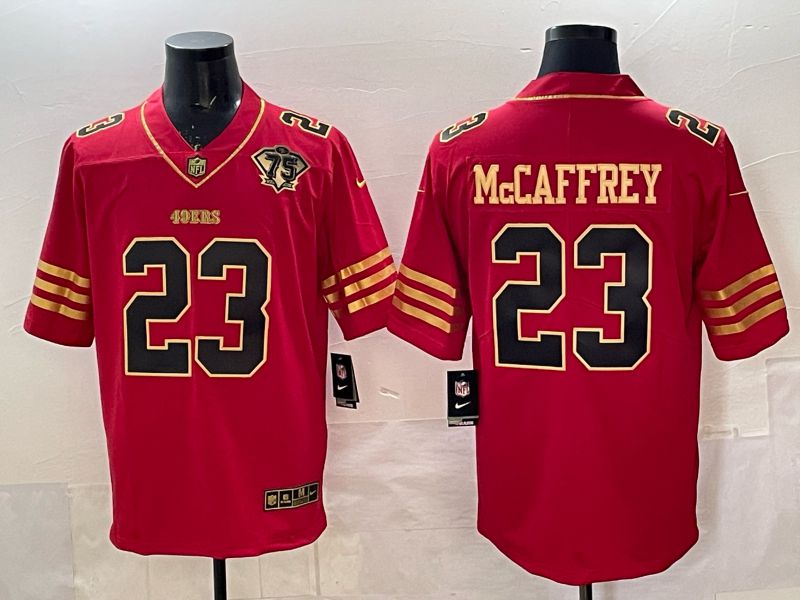 Men 2025 Nike San Francisco 49ers #23 Mcaffrey Red gold 5th generation Limited NFL Jersey 0062->san francisco 49ers->NFL Jersey